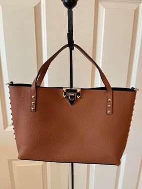Tiffany & Fred Paris Studded Leather Tote with Gold-Tone Lock